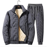 Men’s Thick Fleece Warm Jacket & Pants Set with Turn-down Collar