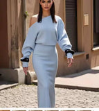 INS Sexy Off-shoulder Slim Fit Knit Long Sleeve Bodycon Maxi Dress