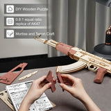 Robotime Rokr Automatic Rifle AK-47, 3D Wooden Assembly Gun, Double Firing Modes, Funny DIY Toys for Kids Adults, Justice Guar