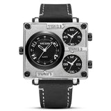 Vintage Style Square Dial Watch with Wide Display – Multi-time Zone Leather Sports Device