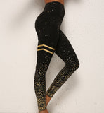 Gold Dot Striped Print Leggings, Fitness Butt Lifting Running Sport Gym Yoga Pants for Women, High Waist Slimming Tight Trousers