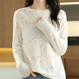 Women’s Half Turtleneck Hollow-out Knit Sweater – Loose Fit Fashion Pullover Top