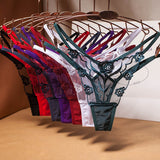 Lace Women's Underwear, Ladies' Embroidered Floral Thong Panties (Pack of 2)
