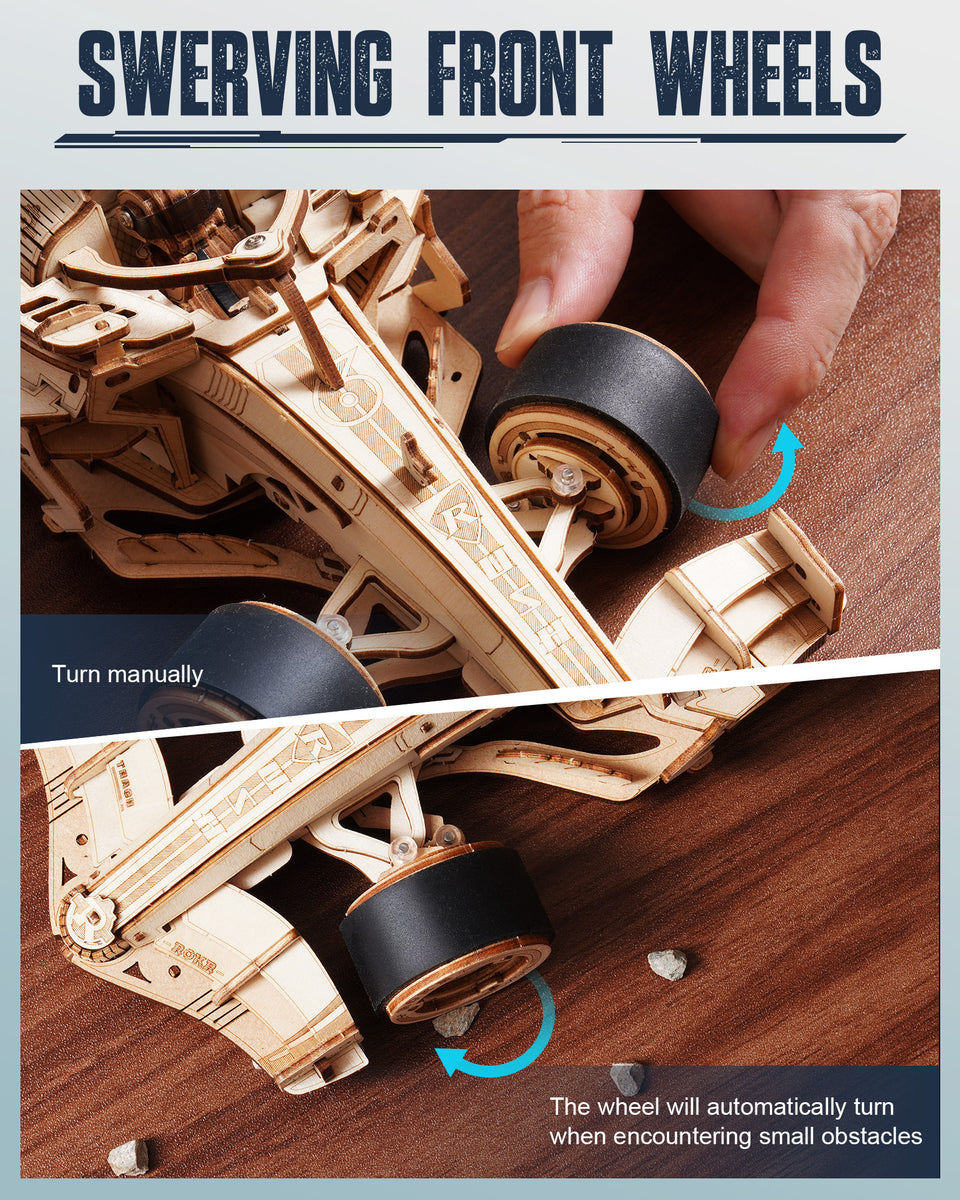 3D Wooden Puzzle Racing Car Model Kits with Mechanical Roaring Engine ...