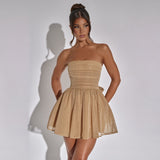 Tub-e Top Lace Dress with Back Bow-knot, Summer Fashion Temperament Mesh Stitching Off-neck Short Skirt