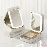 Makeup Storage Box with LED Light, Portable Travel Makeup Cosmetics Mirror Storage Box, Touch Light Organizer