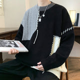Men’s Colorblock Knit Sweater – Winter Fashion Long Sleeve Raw Look Oversized Pullover