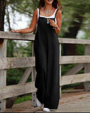 Women's Sleeveless Jumpsuit with Pockets and Adjustable Shoulder Strap, Fashion Loose Wide Leg Straight Overalls Summer Beach Trousers