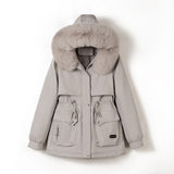 Fur Collar Fashionable All-matching Jacket, Hooded Warm Cotton-padded Coat