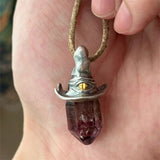 Retro Witch Hat, Amethyst Hexagonal Stone Necklace