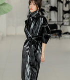 Women's Spring Two-piece Leather Skirt, Fashion Black Suit