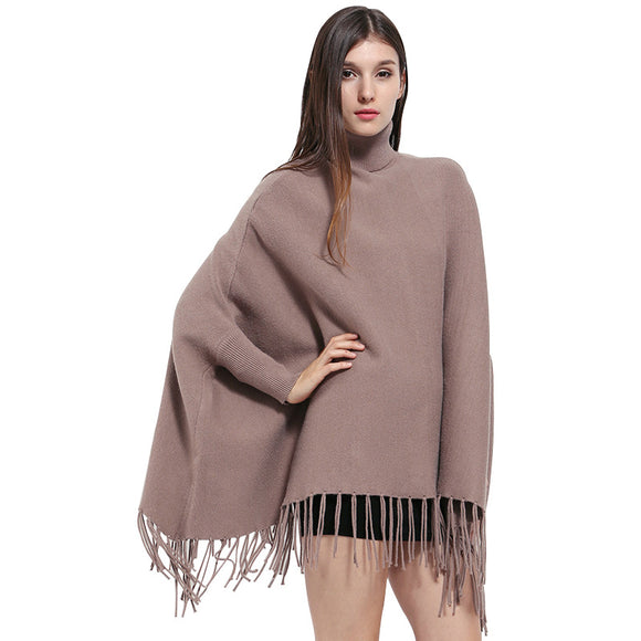 Monochrome Cashmere Shawl-type Bat Sleeve Sweater