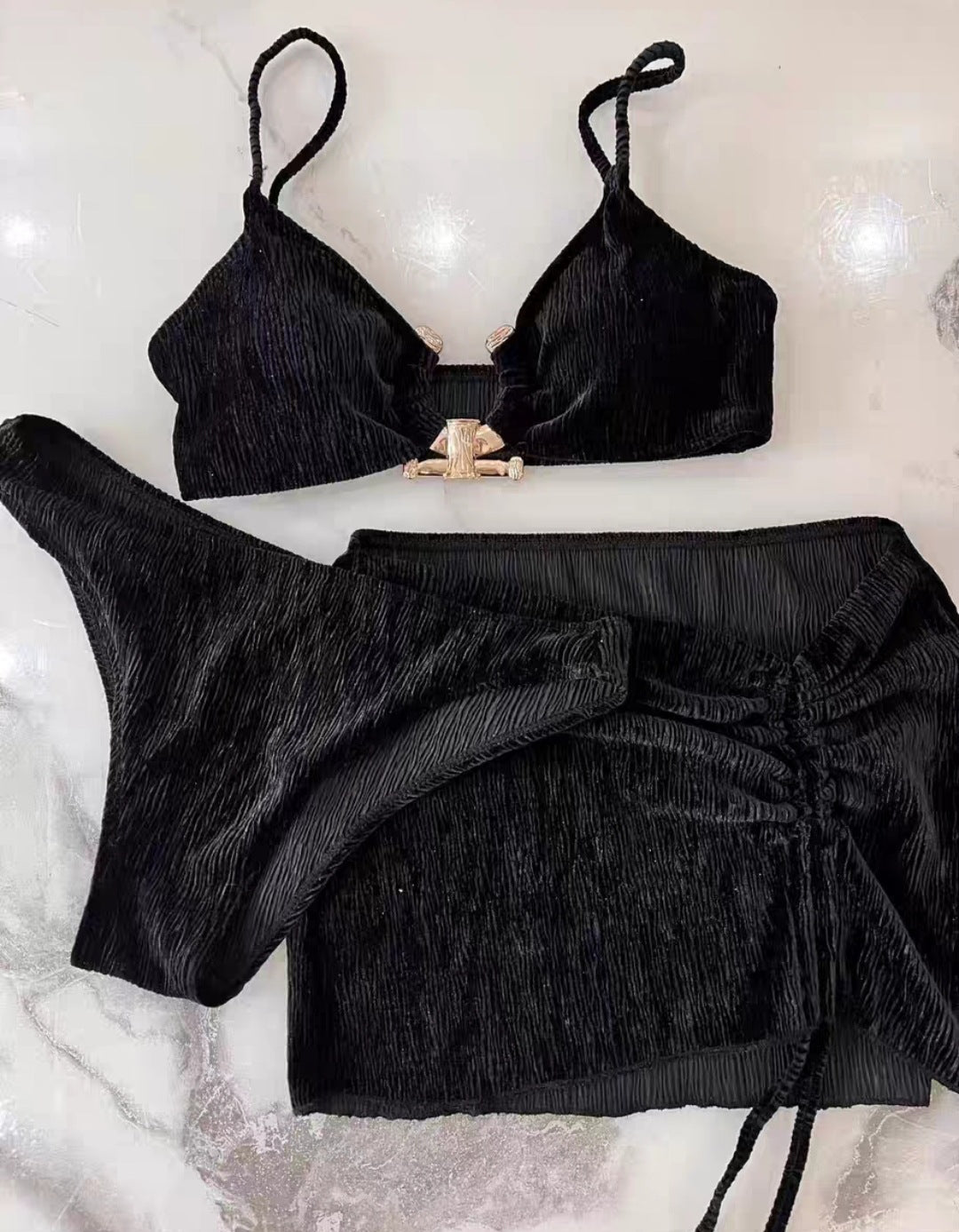 Velvet Pure Desire Thai Swimsuit, Draw Rope Three-piece Set