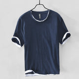 Linen Loose Casual Men's Round Neck T-shirt, Japanese Short-sleeved Blouse