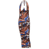 Fashion Printed, Lace Up Sexy Halter, Midi Skirt