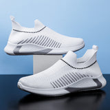 Fashion Mesh Sock Shoes with Striped Design, Men's Outdoor Breathable Slip-on Sneakers, Casual Lightweight Running Sports Boots