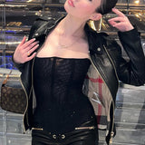 Skinny Sleeveless Tube Top, Women's Summer New Mesh Crop Tank, Party Streetwear Chest Corset