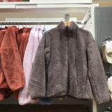 Coral Fleece Cardigan, Stand Collar Jacket, Warm Coat for Women