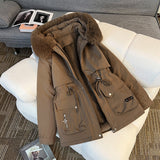 Fur Collar Fashionable All-matching Jacket, Hooded Warm Cotton-padded Coat