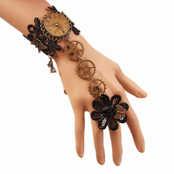 Women's Fashion Vintage Steam Engine Gear Lace Bracelet