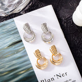 Luxury Hollow Round Moon Rose Gold Silver Color Drop Earrings for Women, Micro-wax Inlay Natural Zircon Flower Bridal Wedding Daily Jewelry for Ladies