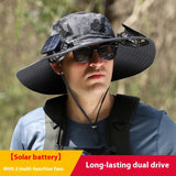 Solar Powered Wide Brim Sun Hat with Cooling Fan – USB Rechargeable Outdoor Fishing & Hiking Cap