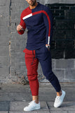 Men's Sports and Leisure Suit Pullover Round Neck Long Sleeves Striped Sweater Two Pieces Suit