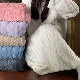 Winter Coral Fleece Sleepwear, Women's Nightgown Long Night Dress Pajamas with Pockets, Thickened Jacquard Dress Warm Home Clothes