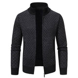 Men’s Thickened, Plaid Print Knitted Jacket Cardigan – Slim Fit, Zippered, Stand Collar, Winter Casual Long-sleeve Sweater Top