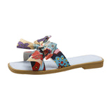 Ribbon Bow Sandals, Summer New Square Toe Low Heel Sandals for Women, Slides Fashion Casual Beach Shoes