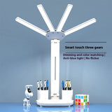 3-in-1 Multifunction Table Lamp LED Four-headed Folding Fan, USB Rechargeable Desk Light Calendar Clock