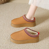 Baotou Plush Half Slippers Home Snow Boots, Women's Fleece Warm Thick Bottom Cotton Shoes Ankle Flats