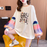 Round Neck Women's Wide-sleeved Lace Letter Printed Sweater