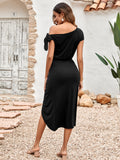 Casual Knitted, Diagonal Collar Waist Slit Dress
