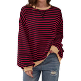 Loose Striped Long Sleeved T-shirt, Casual Pullover Sweater for Women