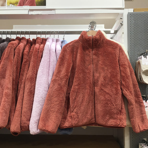 Coral Fleece Cardigan, Stand Collar Jacket, Warm Coat for Women