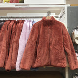 Coral Fleece Cardigan, Stand Collar Jacket, Warm Coat for Women