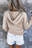Long-sleeved Hooded Sweatshirt with Pockets, Fashion Casual Button Drawstring Design Hoodie Top, Spring and Autumn Sports Clothing for Women