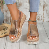 Summer Shiny Hollow Design, Fish Mouth Sandals for Women, Fashion Buckle Wedges Shoes