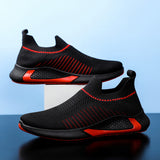 Fashion Mesh Sock Shoes with Striped Design, Men's Outdoor Breathable Slip-on Sneakers, Casual Lightweight Running Sports Boots
