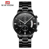 Men's Waterproof Black Fine Steel with Business Casual Calendar Quartz Watch