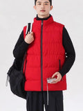 Stand Collar Slim-fit Zipper Cardigan, Casual Winter Thickened Vest Jacket, Cotton Waistcoat
