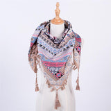 Ethnic Style Jacquard Square Scarf with Fringe
