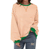 Loose Striped Long Sleeved T-shirt, Casual Pullover Sweater for Women