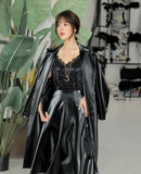 Women's Spring Two-piece Leather Skirt, Fashion Black Suit