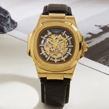 Barrel-shaped Leather Belt, Men's Waterproof Mechanical Watch