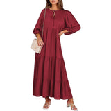 Summer Women's Vintage Printed Bohemian Dress, Elegant Ladies- Casual Loose V-neck Short Sleeve Long Gown