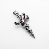 Retro Fashion European and American Style Diecast Snake Winding Wings Cross, Titanium Steel Necklace Heart-shaped Diamond Pendant