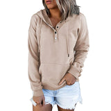 Long-sleeved Hooded Sweatshirt with Pockets, Fashion Casual Button Drawstring Design Hoodie Top, Spring and Autumn Sports Clothing for Women