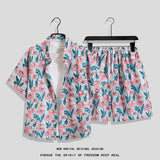 Hong Kong Style Retro Short Sleeve Printed Shirt + Shorts Set